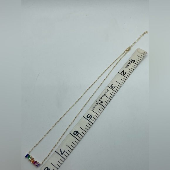 Sterling Silver Gold Plated Rainbow Cz Stone Bar Pendant Necklace Approx 16” - Picture 7 of 8